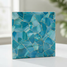 Ocean Teal Agate Gold Mosaic