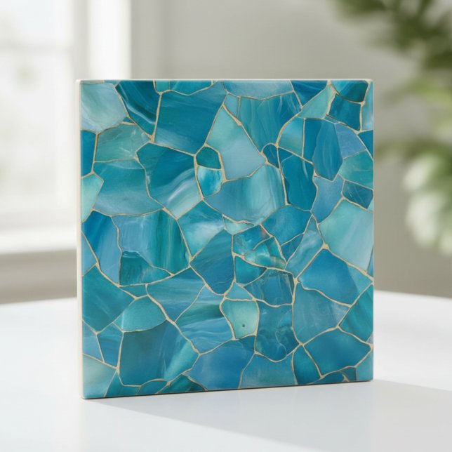 Azulejo Ocean Teal Agate Gold Mosaic (Subido por el creador)