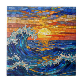 Azulejo Oceanic Coastal Ocean Waves Sunset