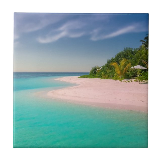Azulejo Océano Acuamarina Playa Tropical Escénica (Frente)
