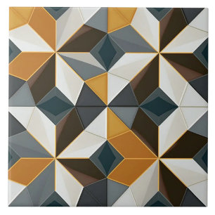 Azulejo Ocre y facetas geométricas azul pizarra