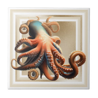 Azulejo Octopus azul naranja 3D moda de playa de oro náuti