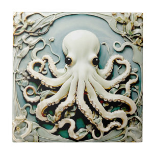 Azulejo Octopus de ayuda de Art Nouveau Faux - Vida marina