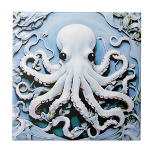 Azulejo Octopus de ayuda de Faux de Art Nouveau - Azul y b