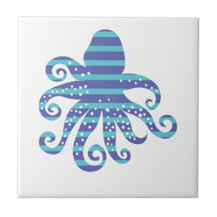 Azulejo Octopus de rayas azules