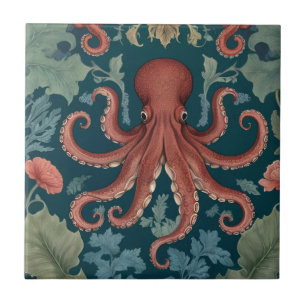 Azulejo Octopus estilo William Morris Océano marino