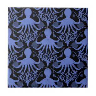 Azulejo Octopus (fondo oscuro) Patrón de repetición