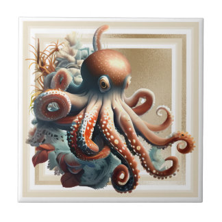 Azulejo Octopus náutico mar dorado naranja glam