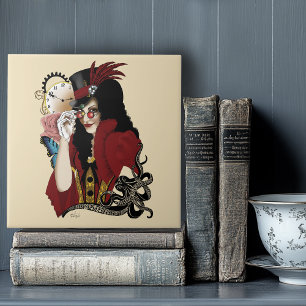 Azulejo Octopus negro victoriano rojo Steampunk