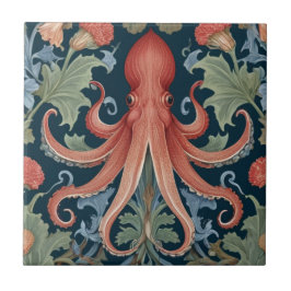 Azulejo Octopus Squid William Morris estilo Sea Ocean Life