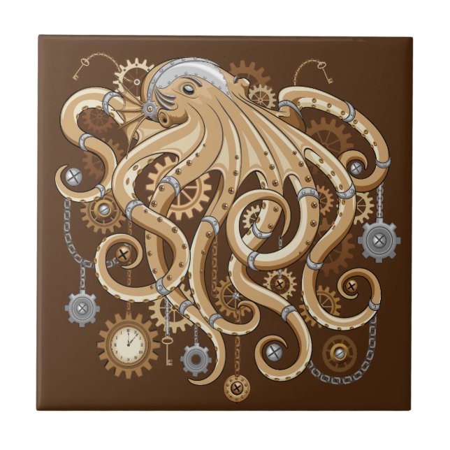 Azulejo Octopus Steampunk Surreal Retro Style Machine (Frente)