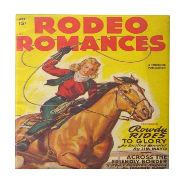 Azulejo Oeste de Rodeo Chica de Oro Ropando Rodeo Romance (Frente)