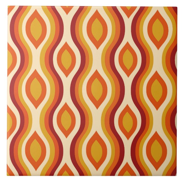 Azulejo Ogeo de vidrio retro en naranja, amarillo y rojo (Frente)