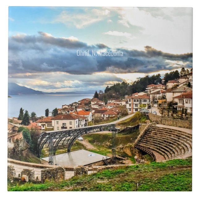 Azulejo Ohrid, Macedonia vista panorámica (Frente)