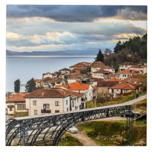 Azulejo Ohrid, N. Macedonia, fotografía del paisaje urban