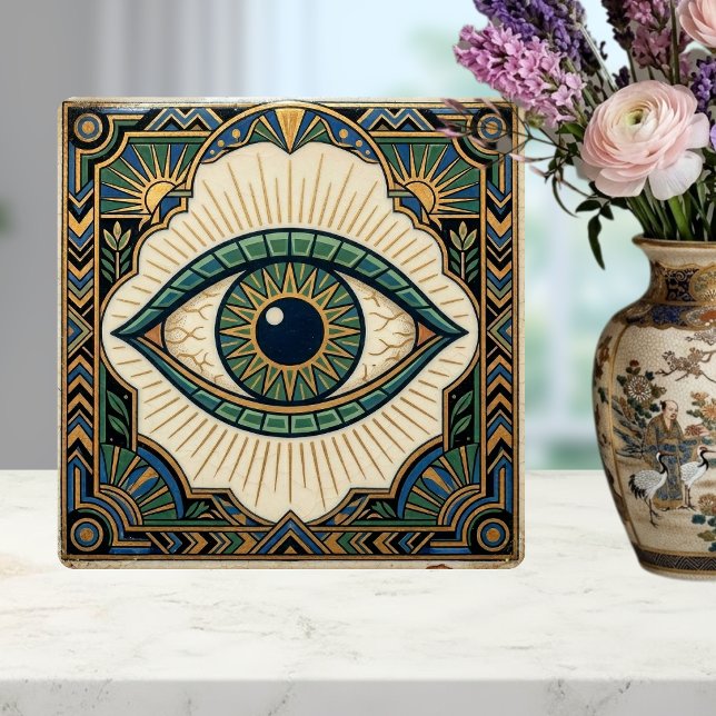 Azulejo Ojo Art Déco Anatómico Verde Azul Dorado (Subido por el creador)