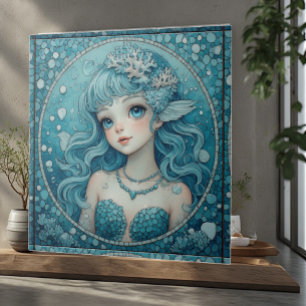 Azulejo Ojo Azul de Sirena Acuática Guijarros de Océano Tr