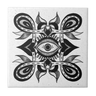Azulejo Ojo Ornamental - Extraño Estilo Tatuaje Botánico