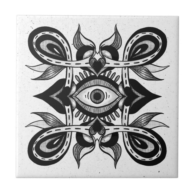 Azulejo Ojo Ornamental - Extraño Estilo Tatuaje Botánico (Frente)