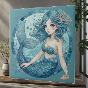 Azulejo Ojos Azules Aguamarina Sirena Océano Tropical Cora