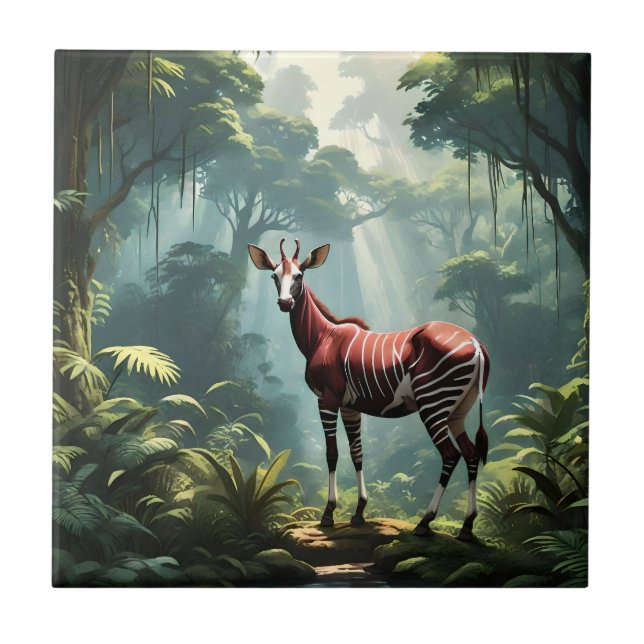 Azulejo Okapi En La Selva Lluviosa, (Girafa De Cebra) (Frente)