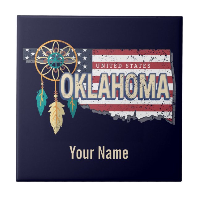 Azulejo Oklahoma Estados Unidos Retro Map Vintage Estados  (Frente)