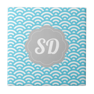 Azulejo Ola Azul Claro Monograma Personalizado