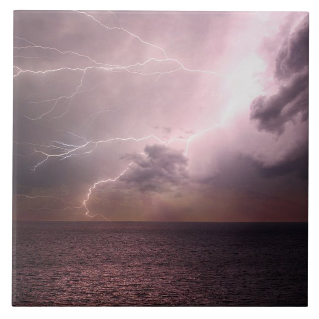 Azulejo Ola de relámpago de la tormenta del mar (Frente)