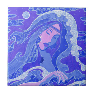 Azulejo Ola, fantasía de sirena Chica surrealista asiáti