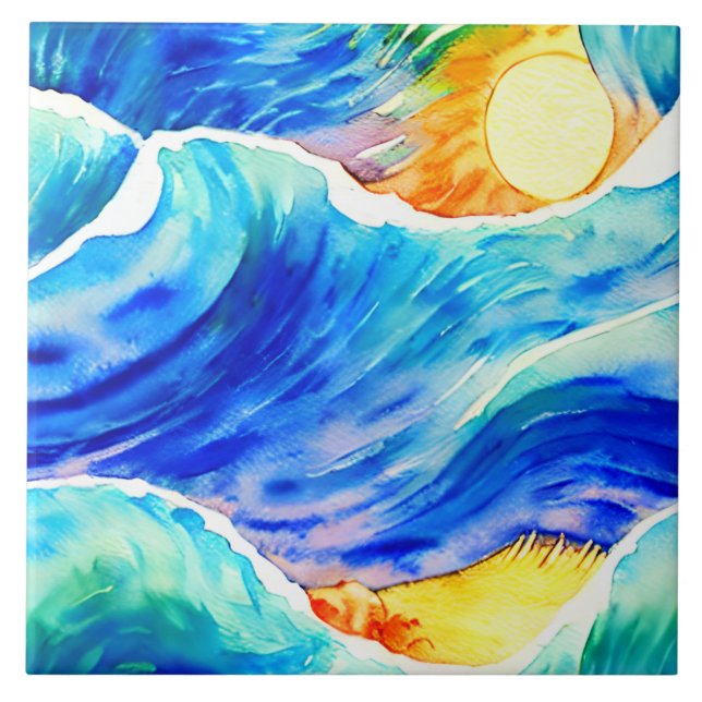 Azulejo Ola oceánica loca dibujada a mano artificial Escan (Frente)
