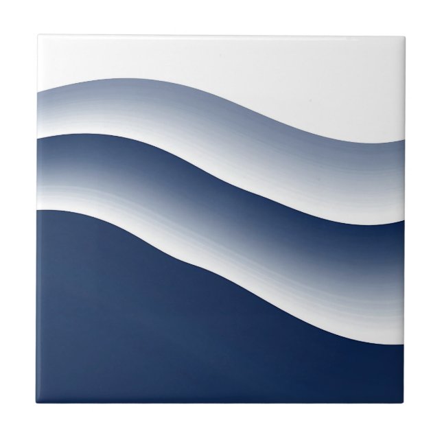 Azulejo Olas abstractas del océano azul marino (Frente)