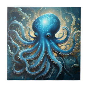 Azulejo Olas celestes: El arte fractal del pulpo azul