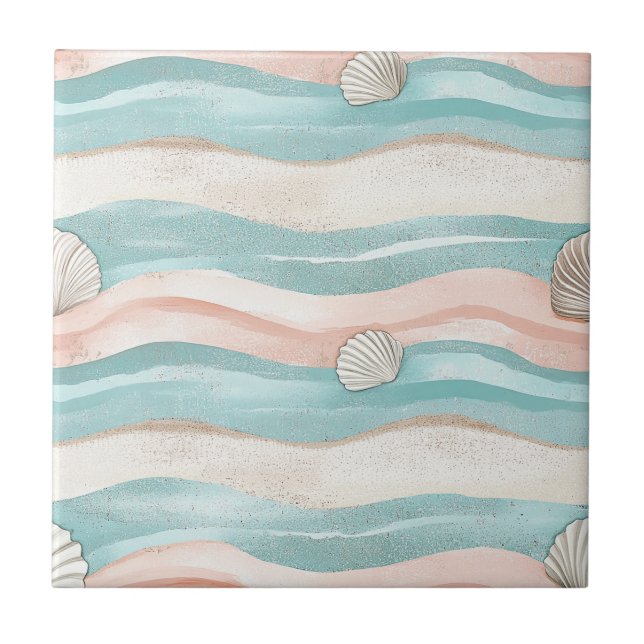 Azulejo Olas costeras boho - Calmas vibraciones de la play (Frente)