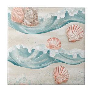 Azulejo Olas de agua serena con motivo de coral y estrella