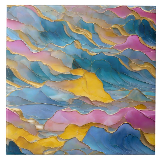 Azulejo Olas de arena rosa y azul de “Algeciras” (Frente)