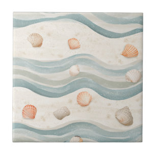 Azulejo Olas de conchas marinas silenciadas - Estilo boho