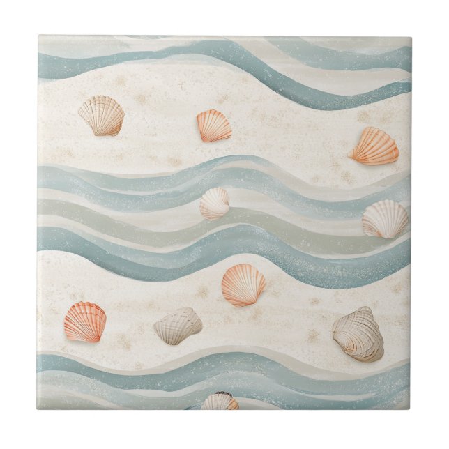 Azulejo Olas de conchas marinas silenciadas - Estilo boho  (Frente)