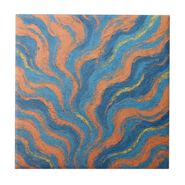 Azulejo olas de coral e índigo (Frente)