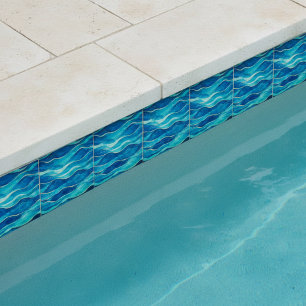 Azulejo Olas de océano abstractas acuarela azul y dorada I