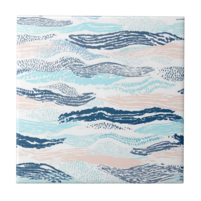 Azulejo Olas de océano abstractas patrón texturizado azul  (Frente)