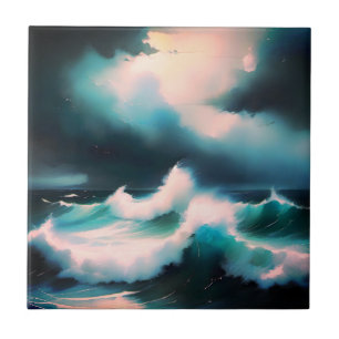 Azulejo Olas de océano azul bonito pintura