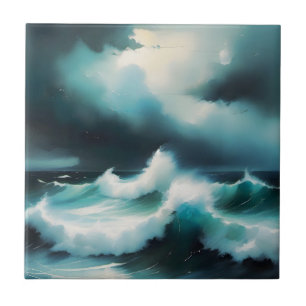 Azulejo Olas de océano azul hermoso pintura