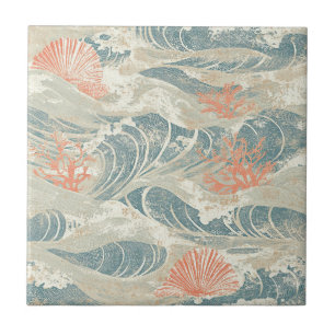 Azulejo Olas de Patrón de Estrella de Mar de Conchas Marin