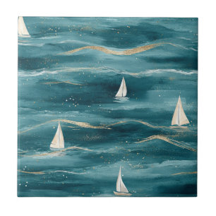 Azulejo Olas de patrón náutico de velero costero (3)