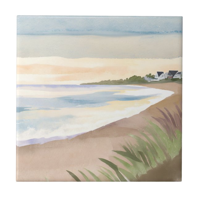 Azulejo Olas de Playa | Acuarela de Océano Costero (Frente)
