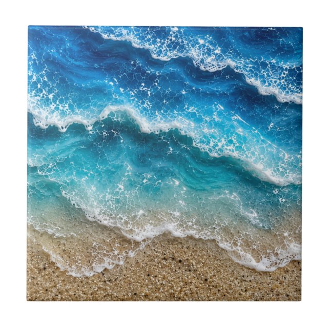 Azulejo Olas de resina azul falso costa playa (Frente)