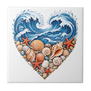Azulejo Olas del Corazón del Océano Conchas Marinas – Arte
