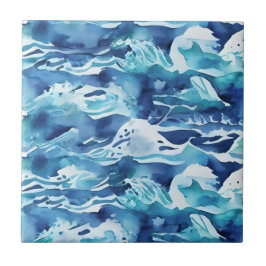 Azulejo Olas del Océano | Acuarela Verde Azul Aqua Azul