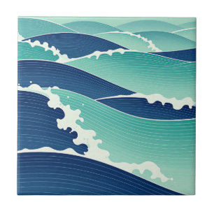 Azulejo Olas del Océano Azul Turquesa Estilo Japonés