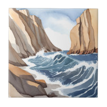 Olas del océano chocando | Acuarela de playa coste